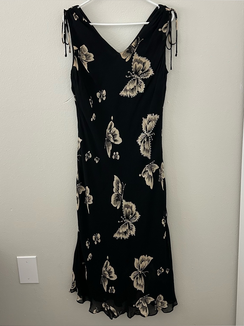 VTG Metaphor Black Sequined Butterfly Maxi Dress L Whimsigoth Fairy Grunge 90s